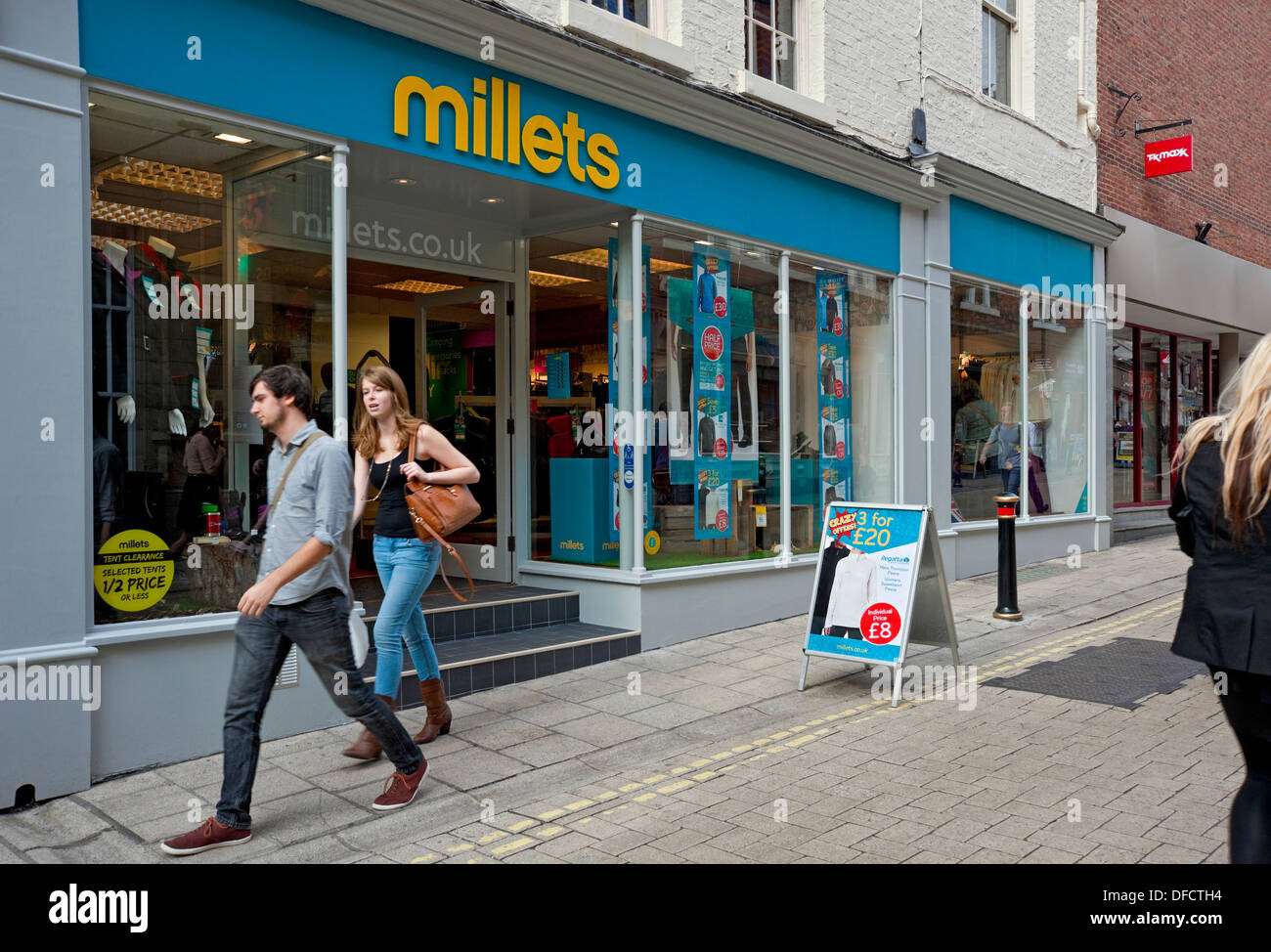 Millets outdoor clothing & and camping equipment store shop Market Street York North Yorkshire England UK United Kingdom GB Great Britain Stock Photo