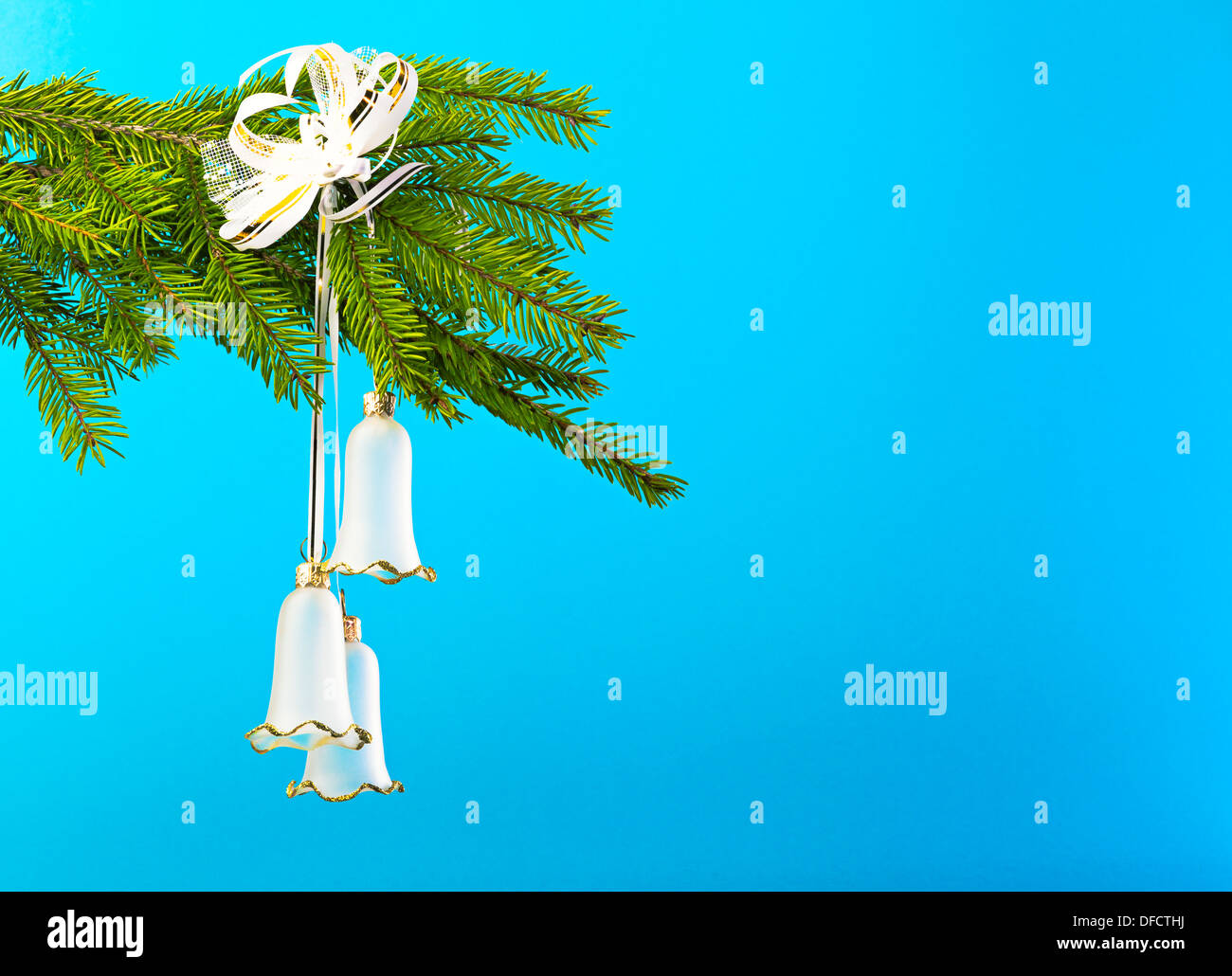 Christmas tree decorations against blue background Stock Photo