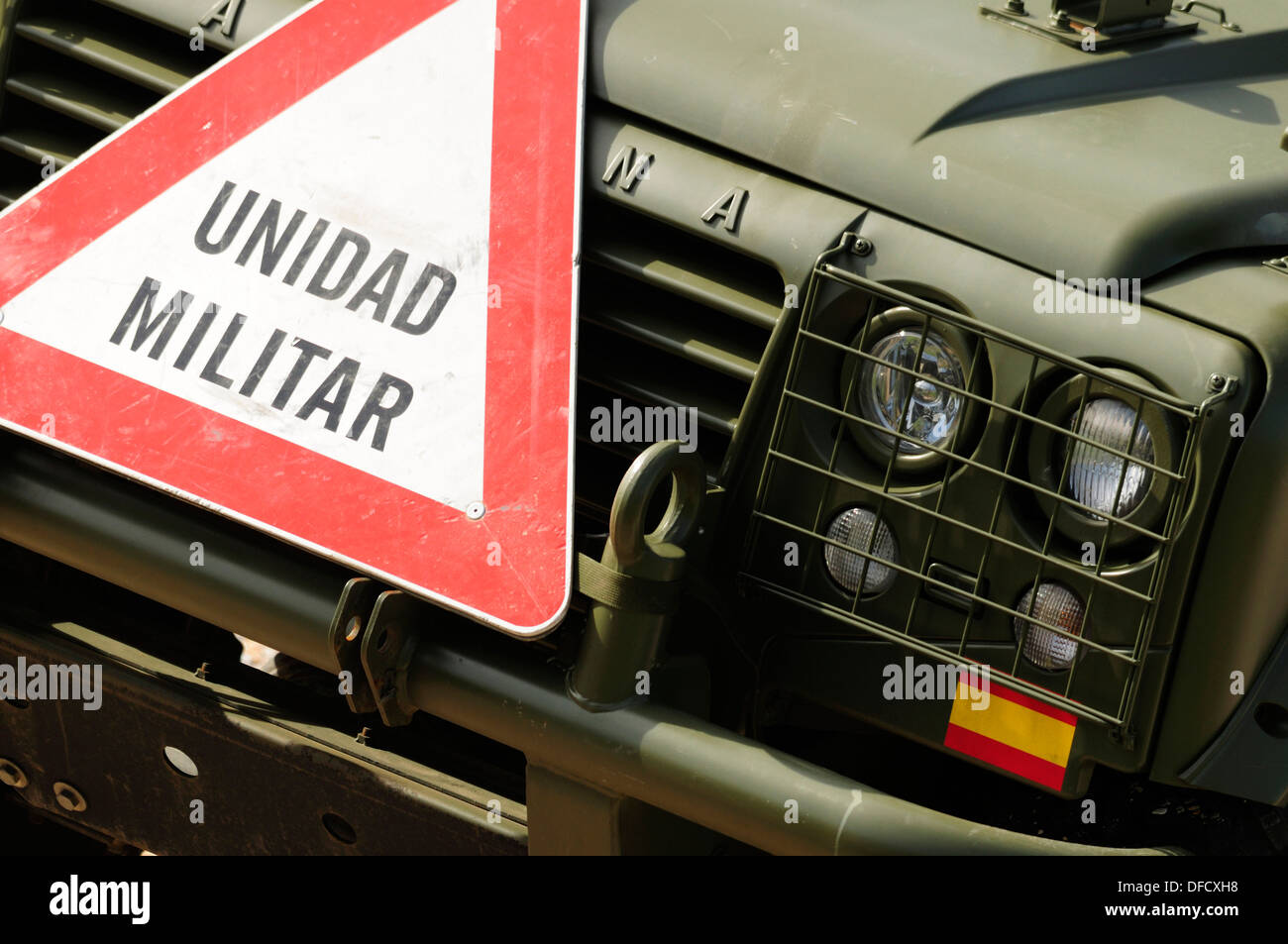 Spanish military unit sign on the front of a car. Stock Photo