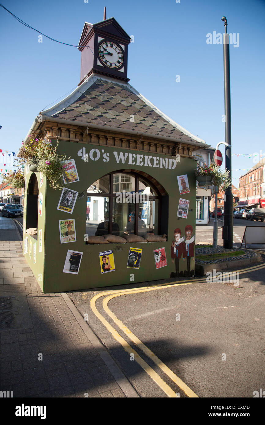 Bus shelter Sheringham High Street during 1940's weekend festival Stock