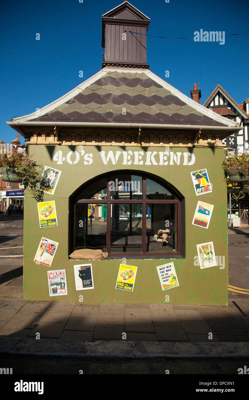Bus shelter Sheringham High Street during 1940's weekend festival Stock