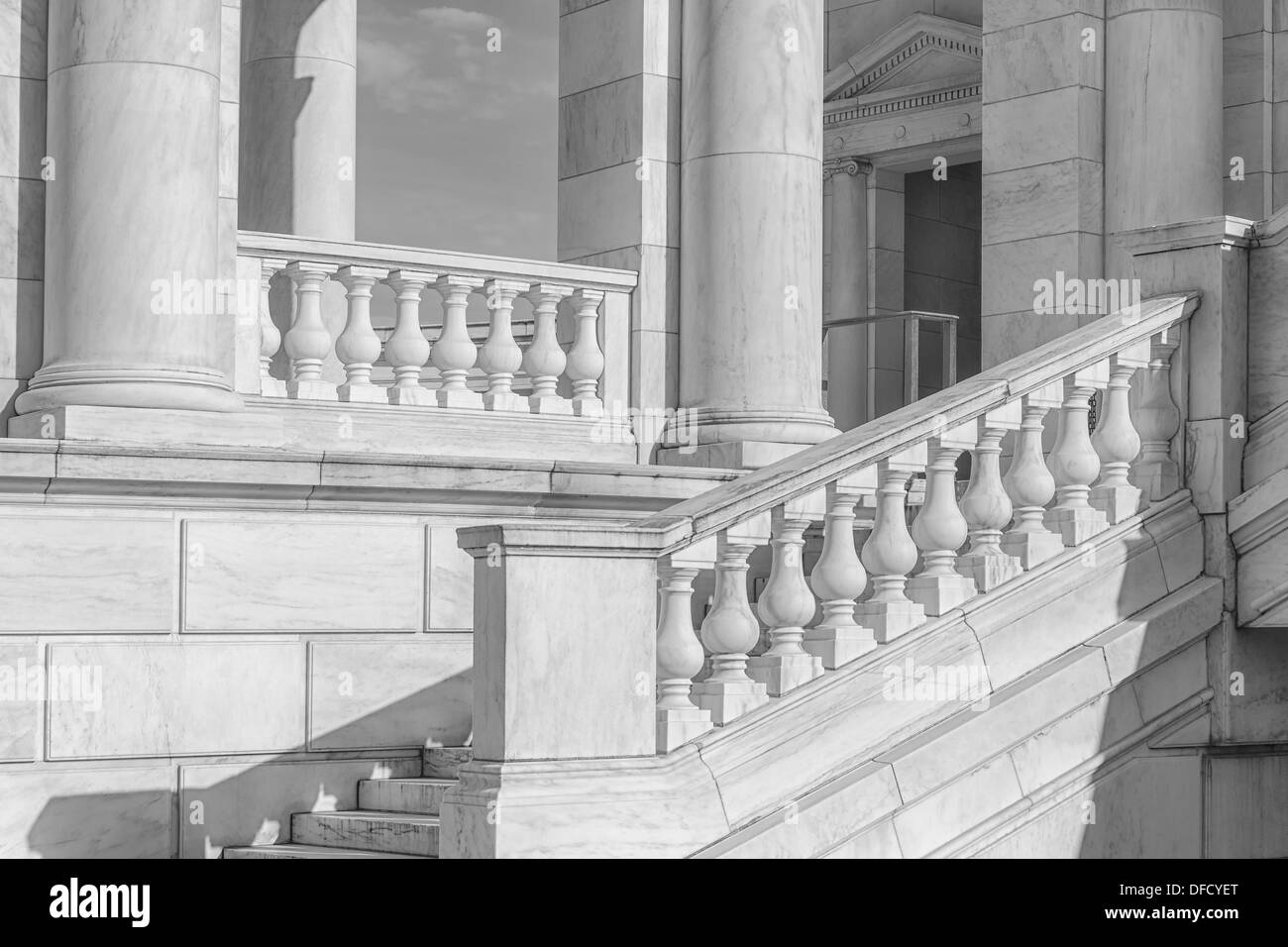 A side view to the architectural details of the Memorial Amphitheater at Arlington National Cemetery in Virginia. Stock Photo