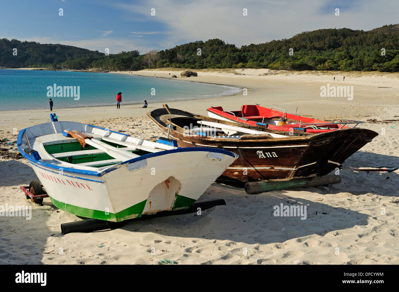 Artisan fishing boats in Nerga Beach. Cangas do Morrazo, Galicia, Spain. Stock Photo