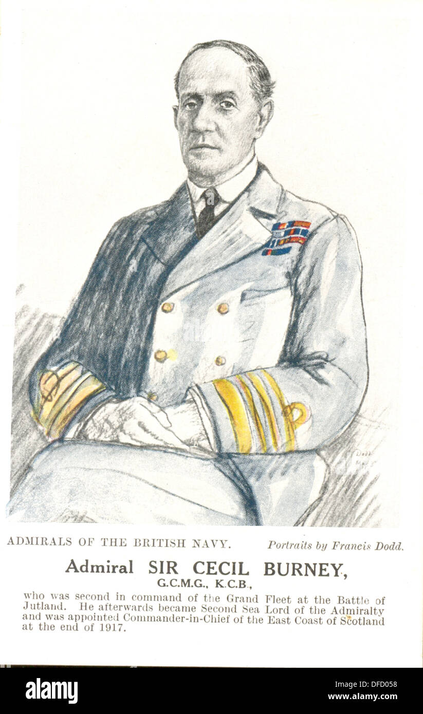 World War One portrait postcard of Admiral Sir Cecil Burney, GCMG, KCB, by artist Francis Dodd Stock Photo