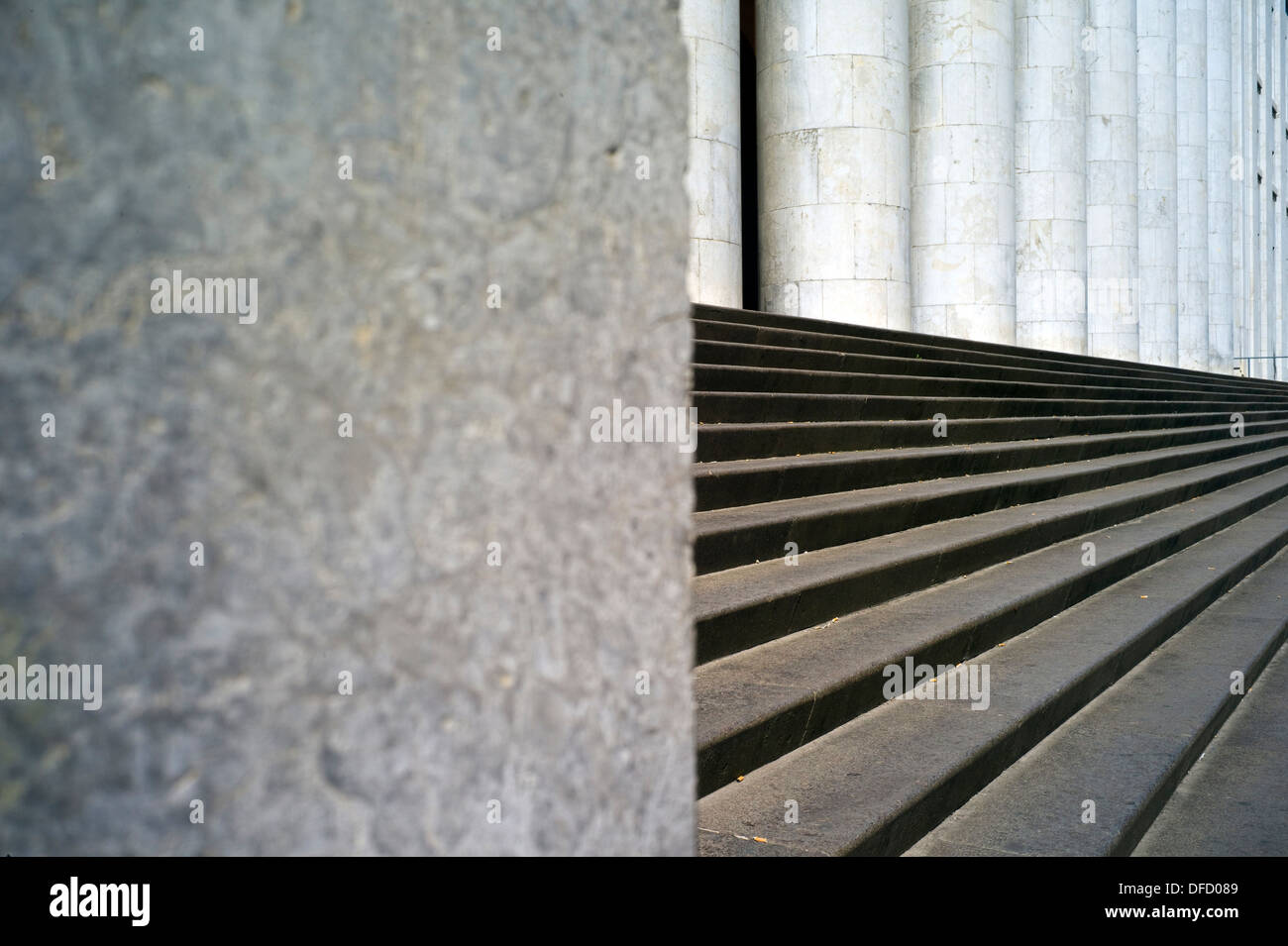 The steps and column of the Fascist era main Post office on Via Roma, Palermo, Italy Stock Photo