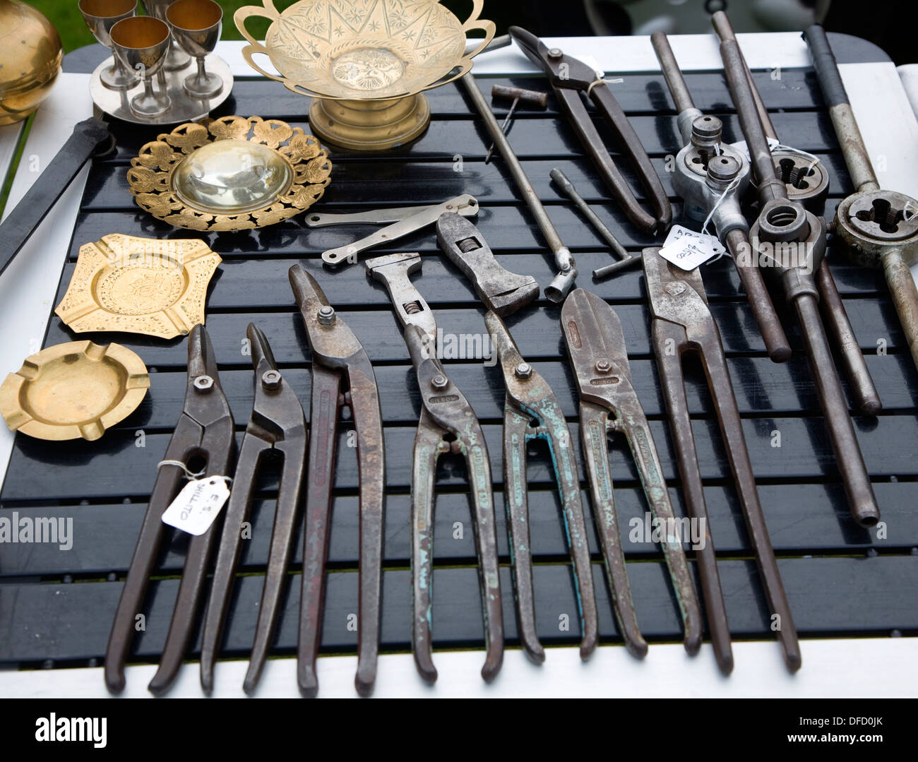 Metal craft tools on display at a car boot sale in UK Stock Photo Alamy