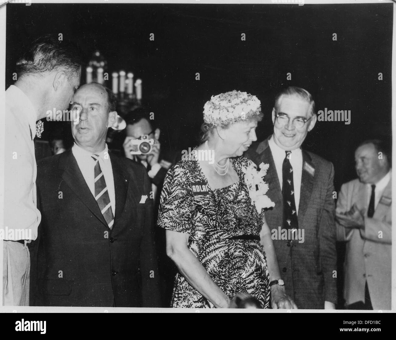 Eleanor Roosevelt, Adlai Stevenson, and Senator P. McNamara in Michigan 196129 Stock Photo