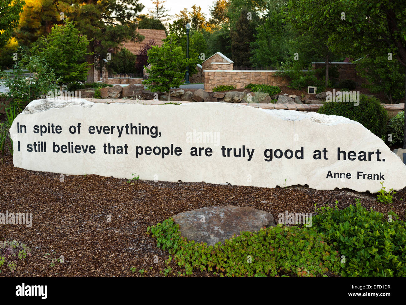 Words of Anne Frank at the Anne Frank Memorial park, Boise, Idaho, USA Stock Photo