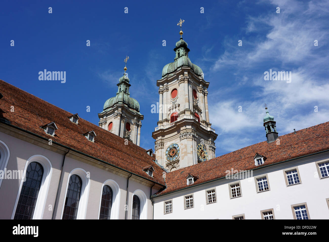 belltowers and builoding of St Gall monastery, Switzerland Stock Photo