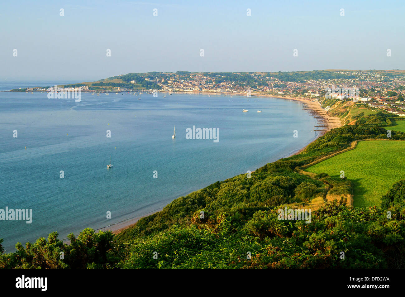 UK,Dorset,Swanage & Swanage Bay viewed from Ballard Down Stock Photo