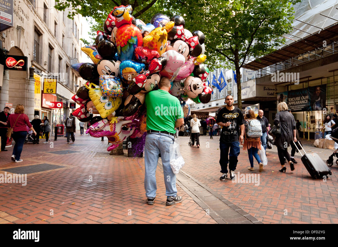 Balloon seller, New Street pedestrianised High street, Birmingham, England UK Stock Photo