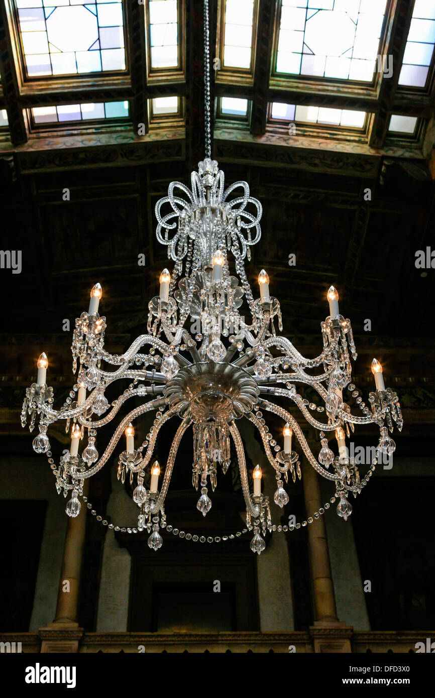 The crystal Chandelier hanging from the ceiling inside Ca' d' Zan, home
