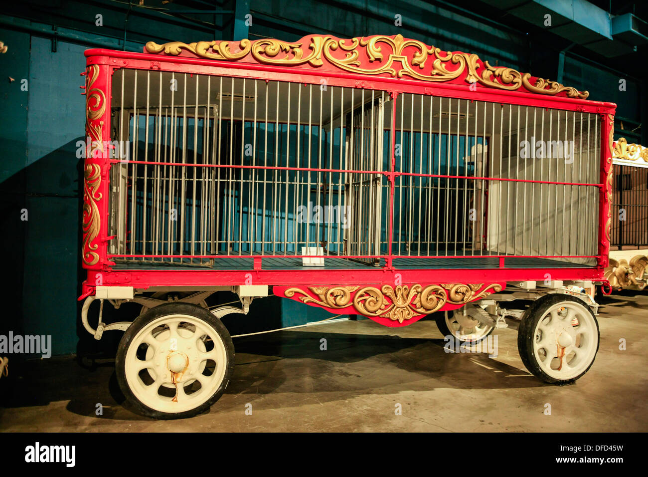 The Lion's Wagon on display inside the Ringling Circus Museum Sarasota Florida Stock Photo