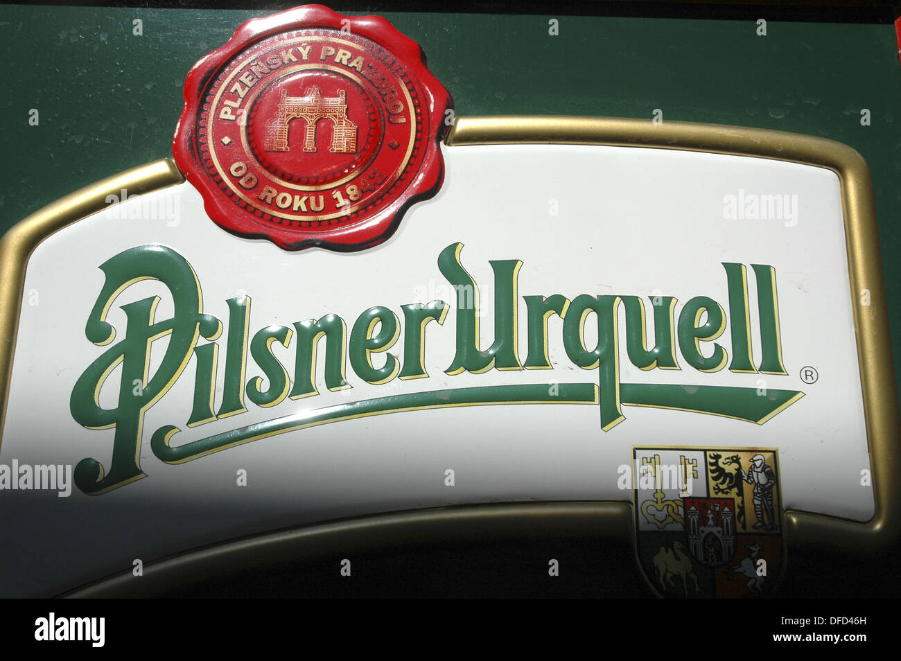 Prague Czech Republic, the Pilsner Urquell beer label Stock Photo Alamy
