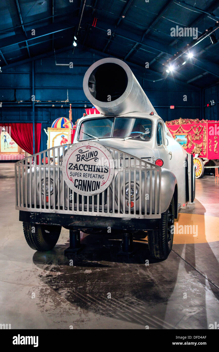 The Zacchini's Cannon inside the Ringling Circus Museum Sarasota Florida Stock Photo