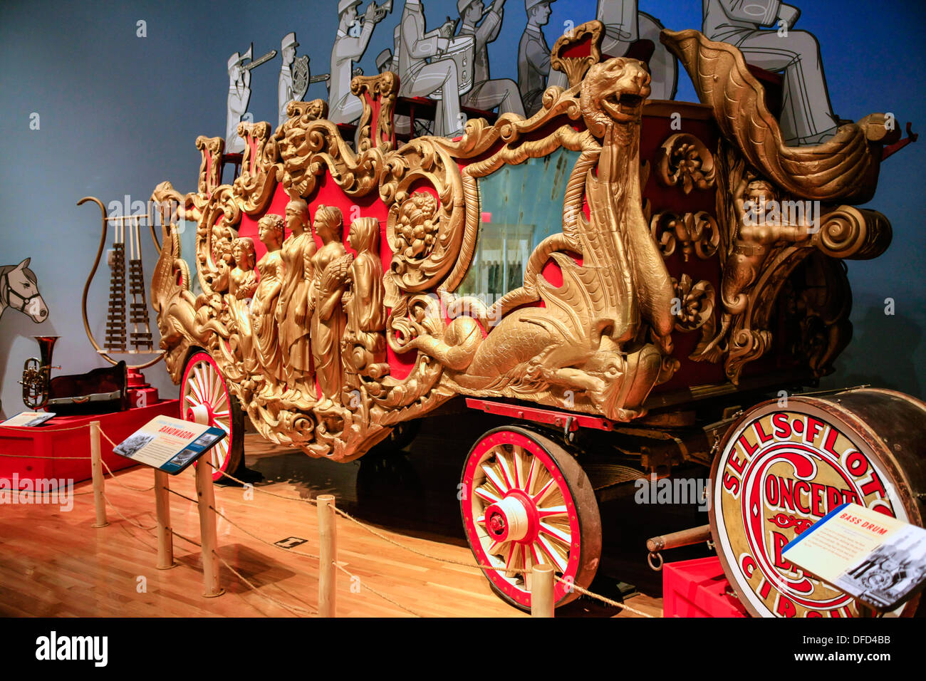 Fancy wagon on display inside the Ringling Circus Museum Sarasota Florida Stock Photo