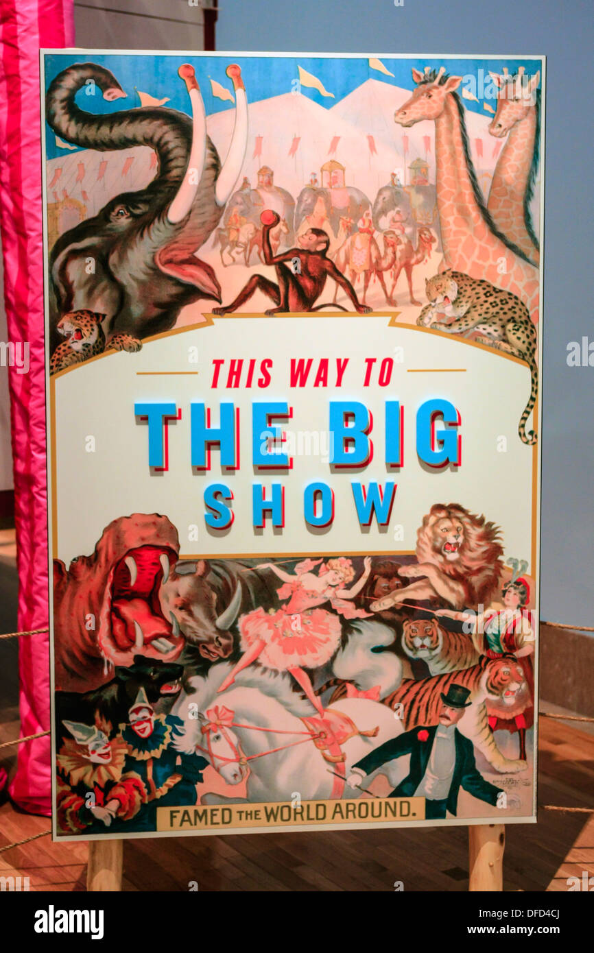 This Way To The Big Show Sign inside the Ringling Circus Museum Sarasota Florida Stock Photo