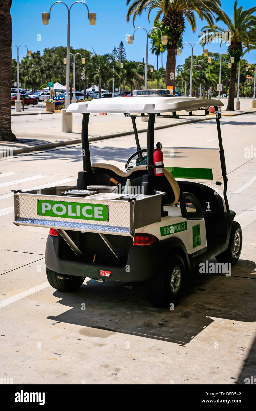 A Sarasota Airport Poilce Golf Cart outside the terminal in Florida
