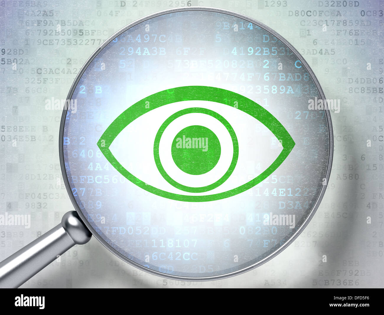 Privacy concept: optical glass with Eye icon Stock Photo - Alamy
