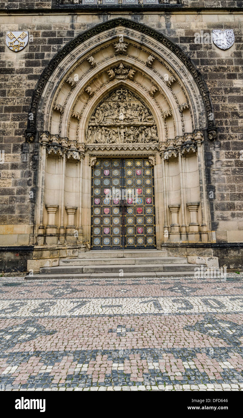 Neo-Gothic portal of Church of St Peter and St Paul, Prague Stock Photo