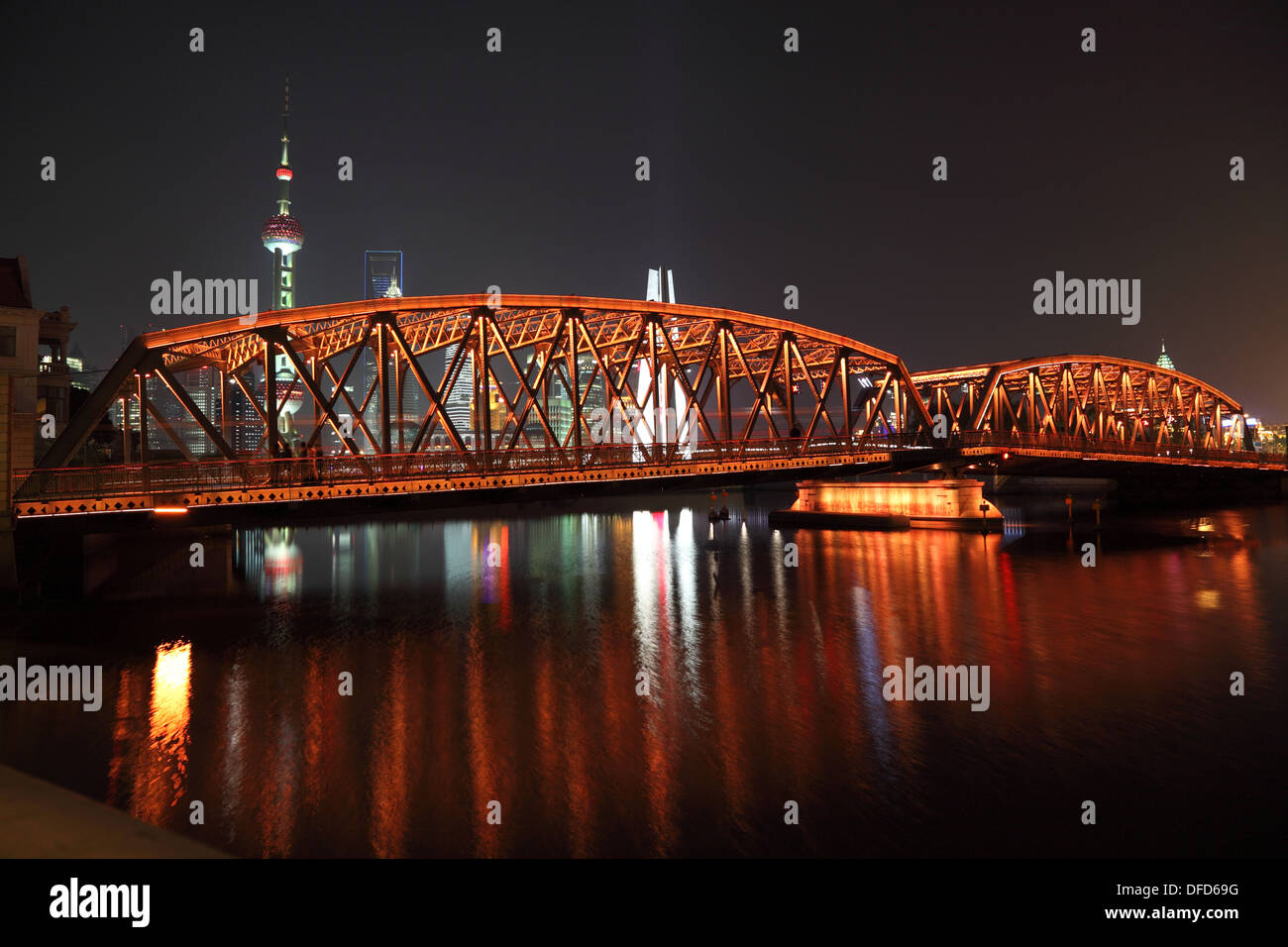 Garden bridge at night. Shanghai, China Stock Photo