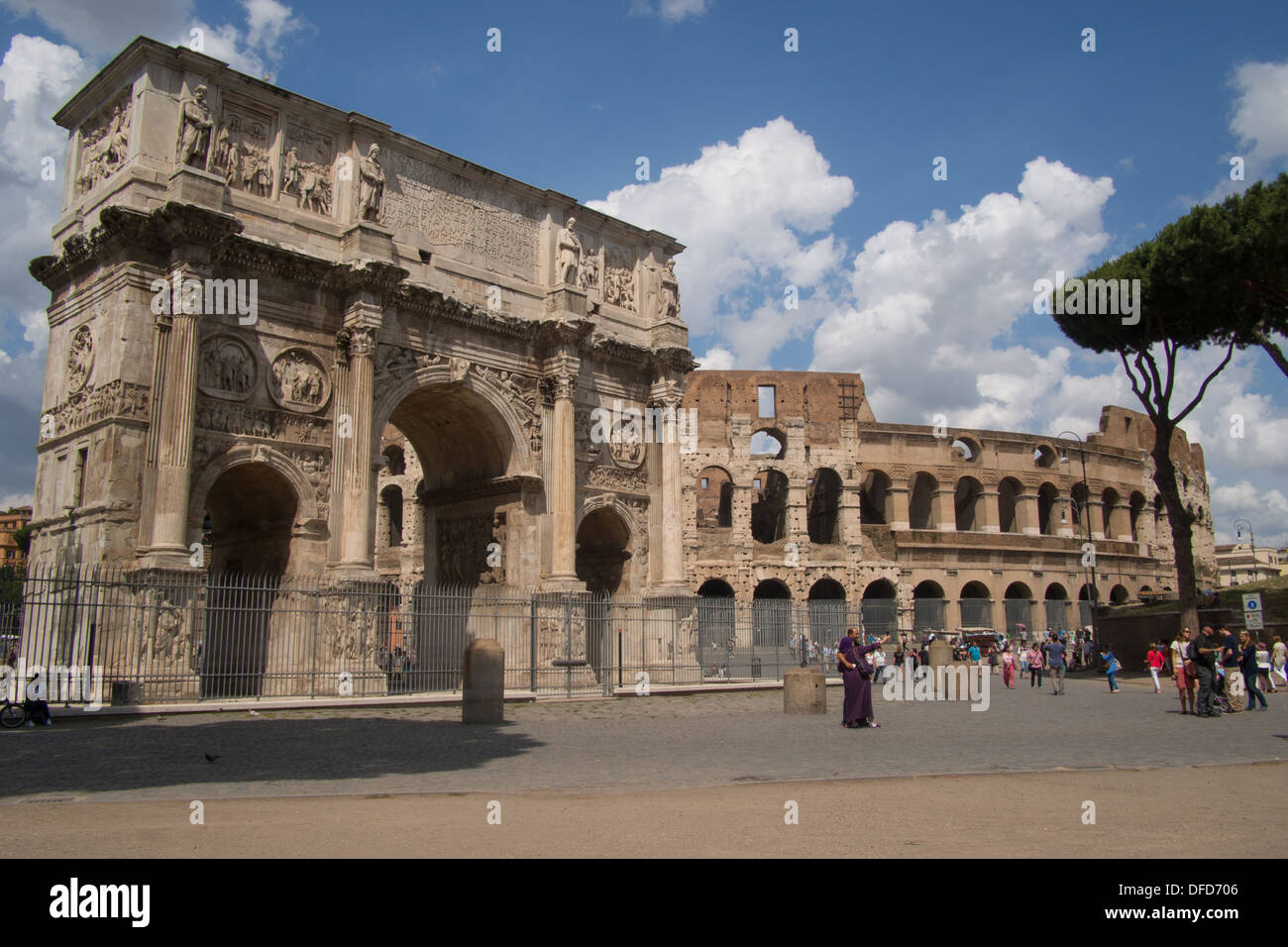The Arch of Constantine and The Colosseum, Rome, Lazio region, Italy Stock Photo