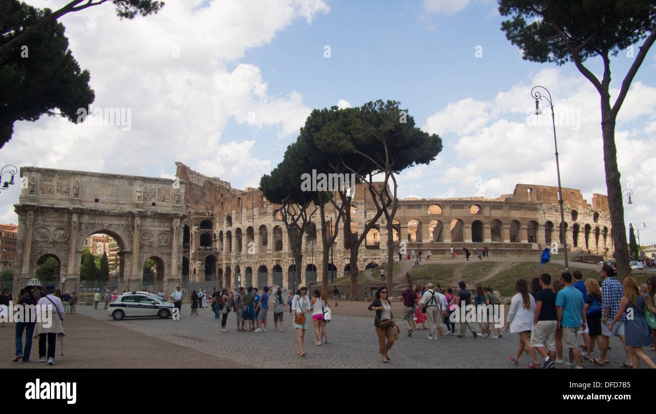 The Arch of Constantine and The Colosseum, Rome, Lazio region, Italy Stock Photo