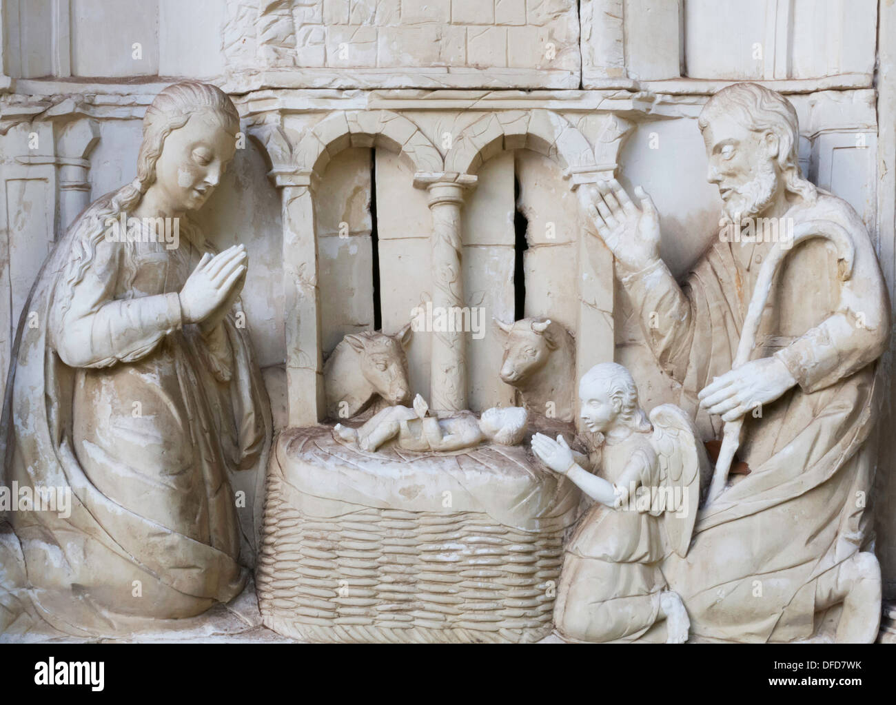Nativity Scene Sculpture in Relief Stock Photo