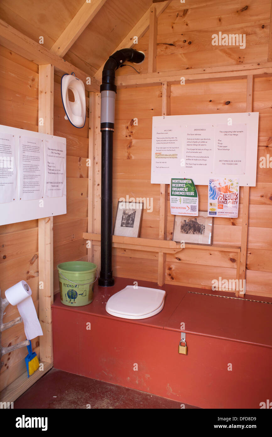 A composting toilet is part of a plan to make a community garden more environmentally sound. Stock Photo