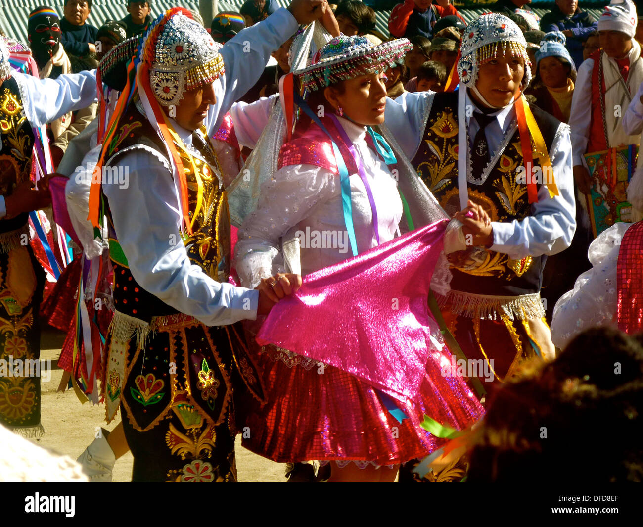 Traditional dancers at the Qoyllur Riti festival near Cusco, Peru Stock Photo