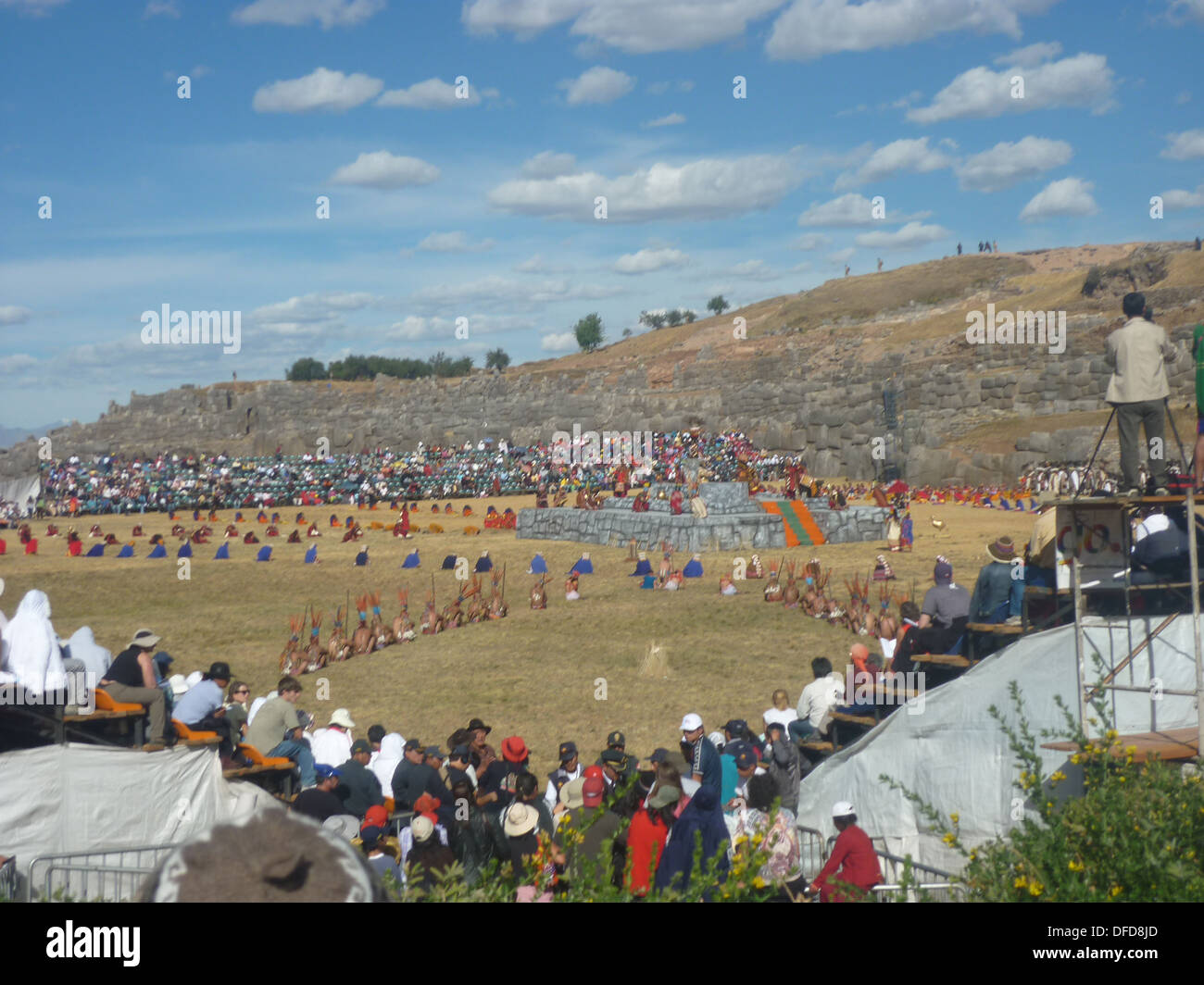 The Inca Festival of Inti Raymi being celebrated at the Sacsayhuaman site, Cusco, Peru Stock Photo