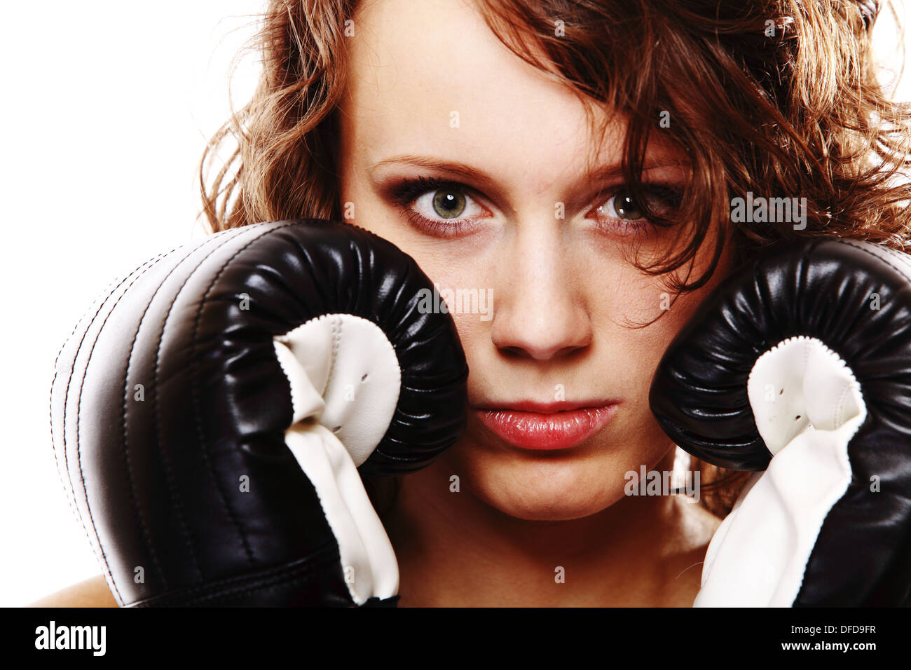 Sportswoman boxer fit woman boxing - isolated over white background ...