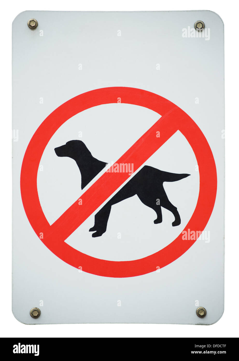 old forbidden dogs sign isolated on a white background. Stock Photo