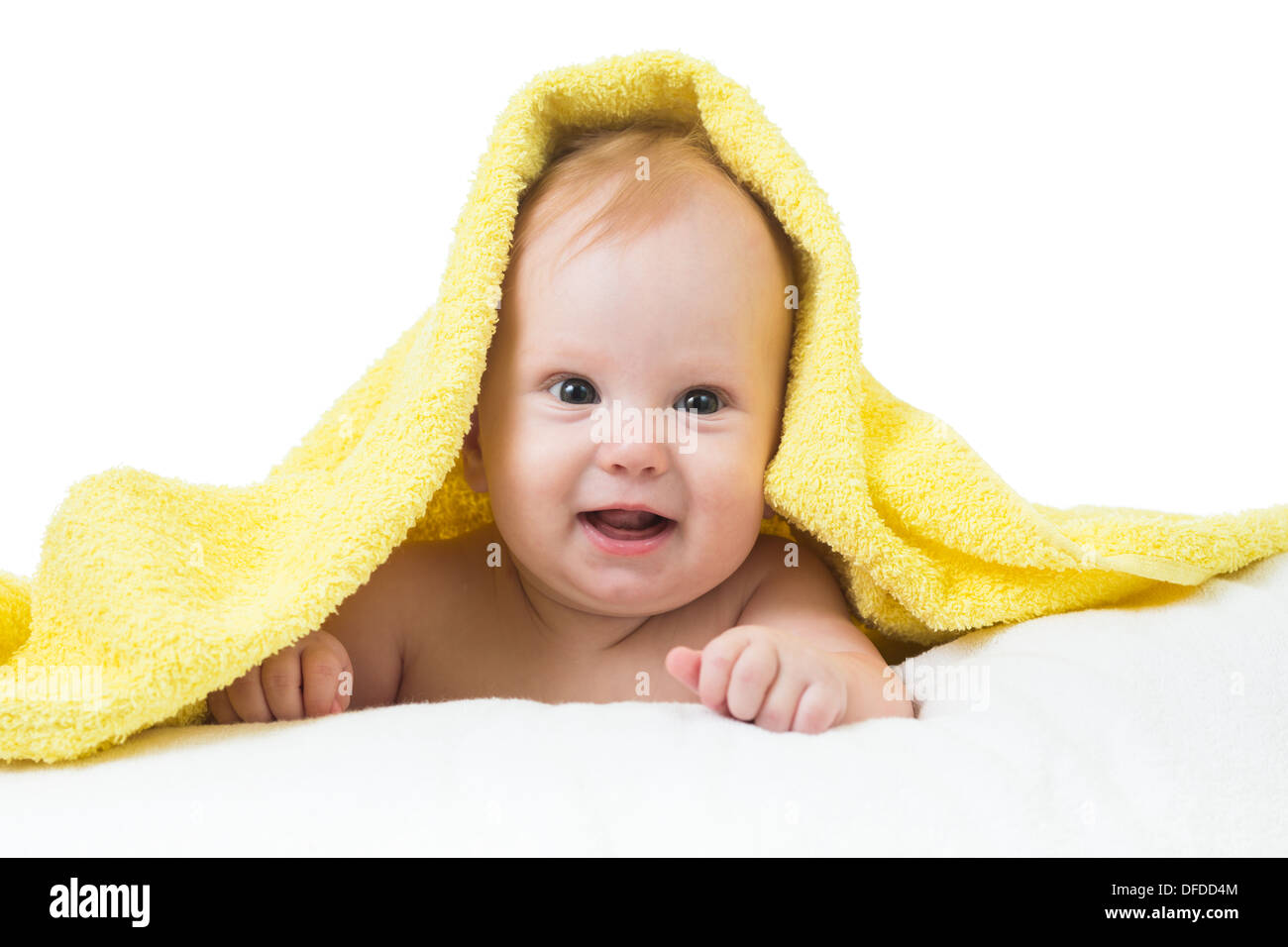 happy baby boy in towel Stock Photo Alamy
