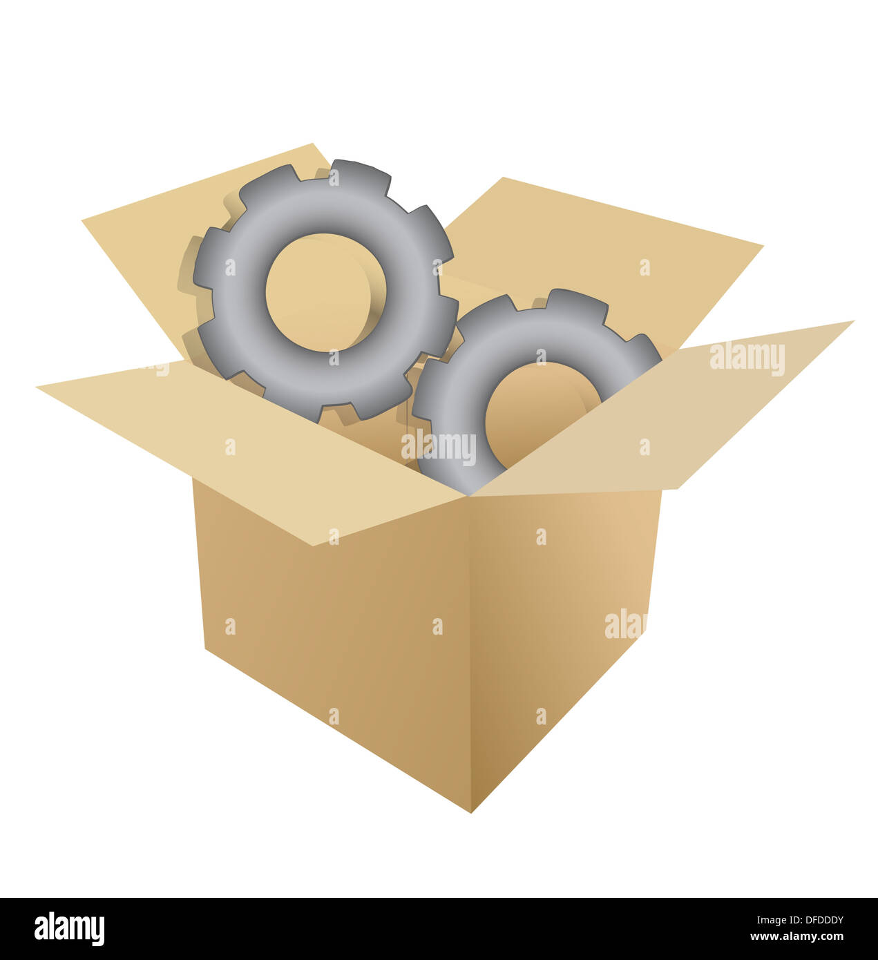 cardboard box gear illustration design over white Stock Photo Alamy
