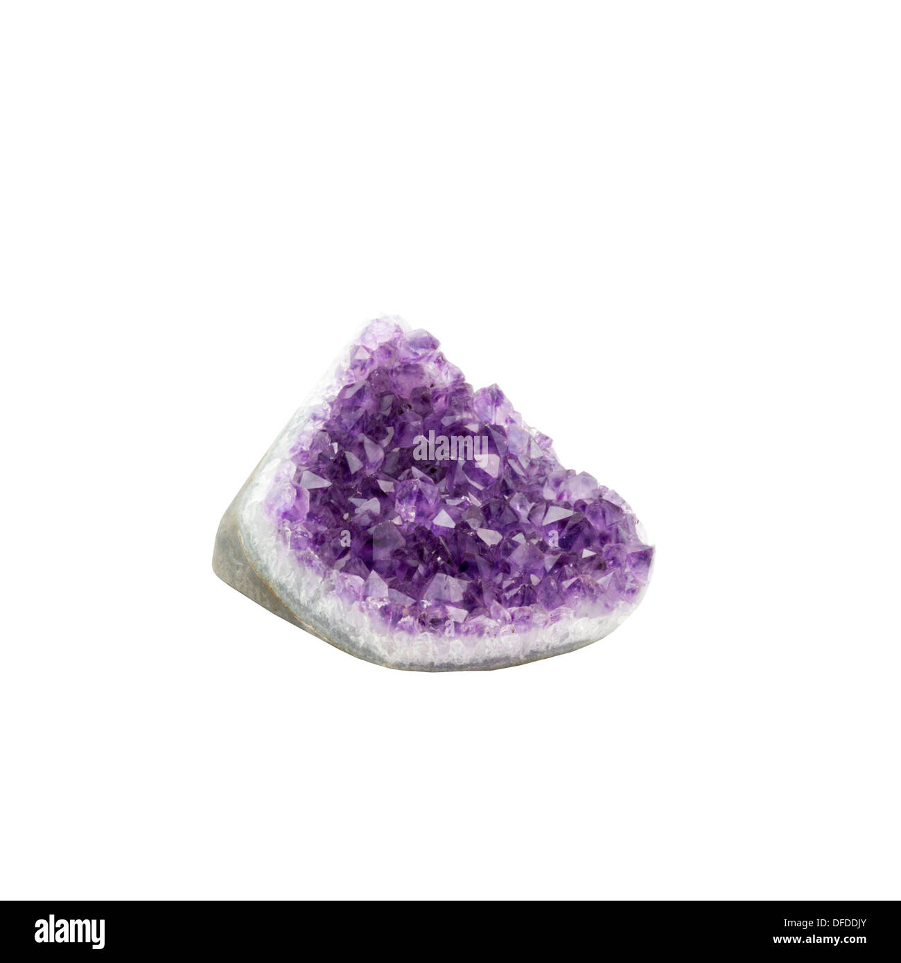 Amethyst quartz crystals, cut out on white background Stock Photo