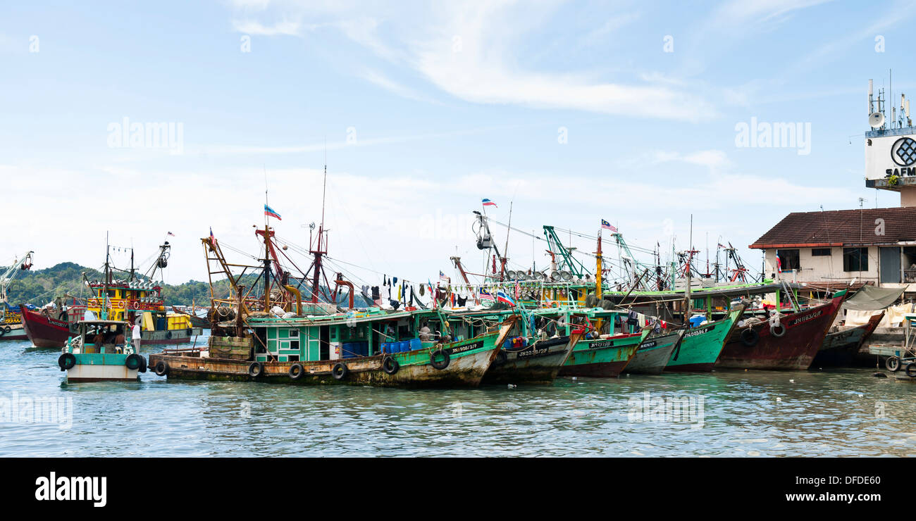 Fishing vessels in the port at Kota Kinabalu, Malaysia Stock Photo