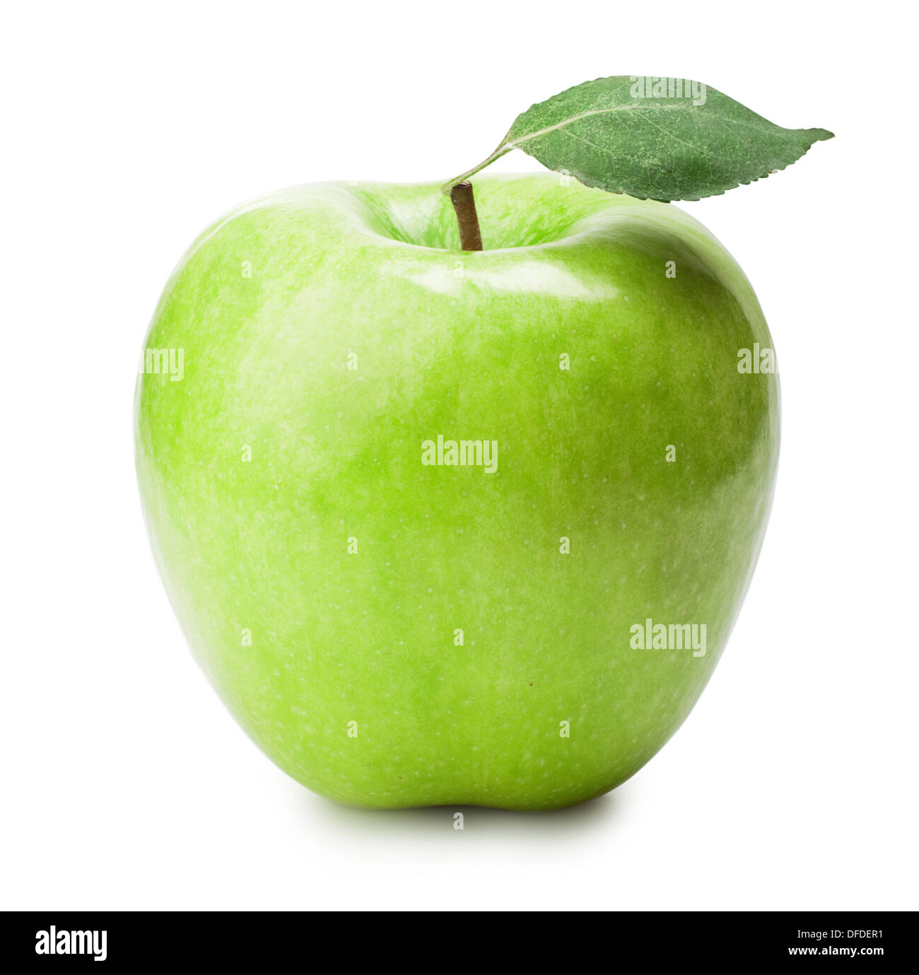 fresh green apple with green leaf Stock Photo