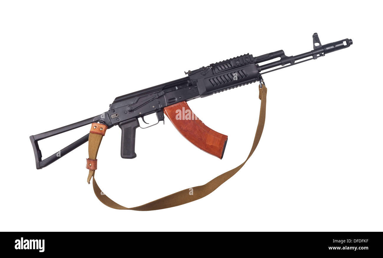 Kalashnikov gun isolated on white background. Clipping Path Stock Photo