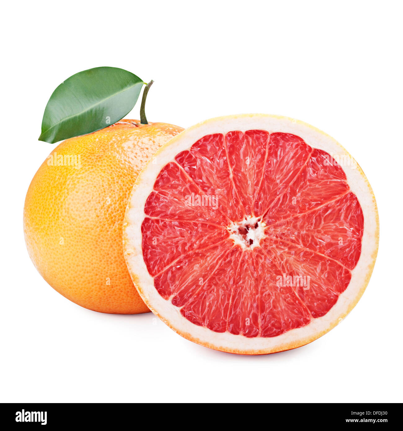 fresh grapefruit with leaves isolated on white background Stock Photo