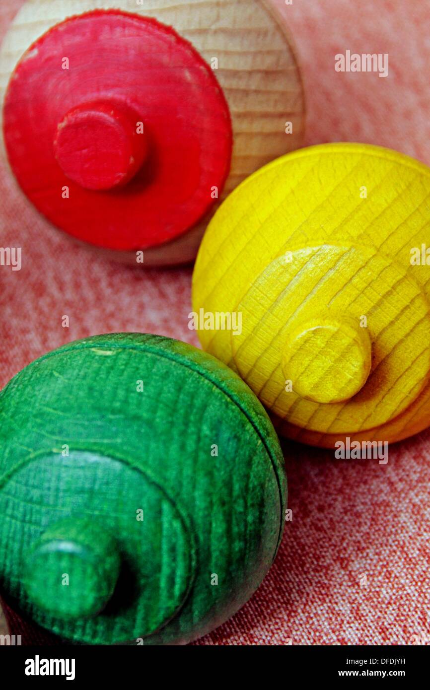 Wooden spinning tops Stock Photo Alamy