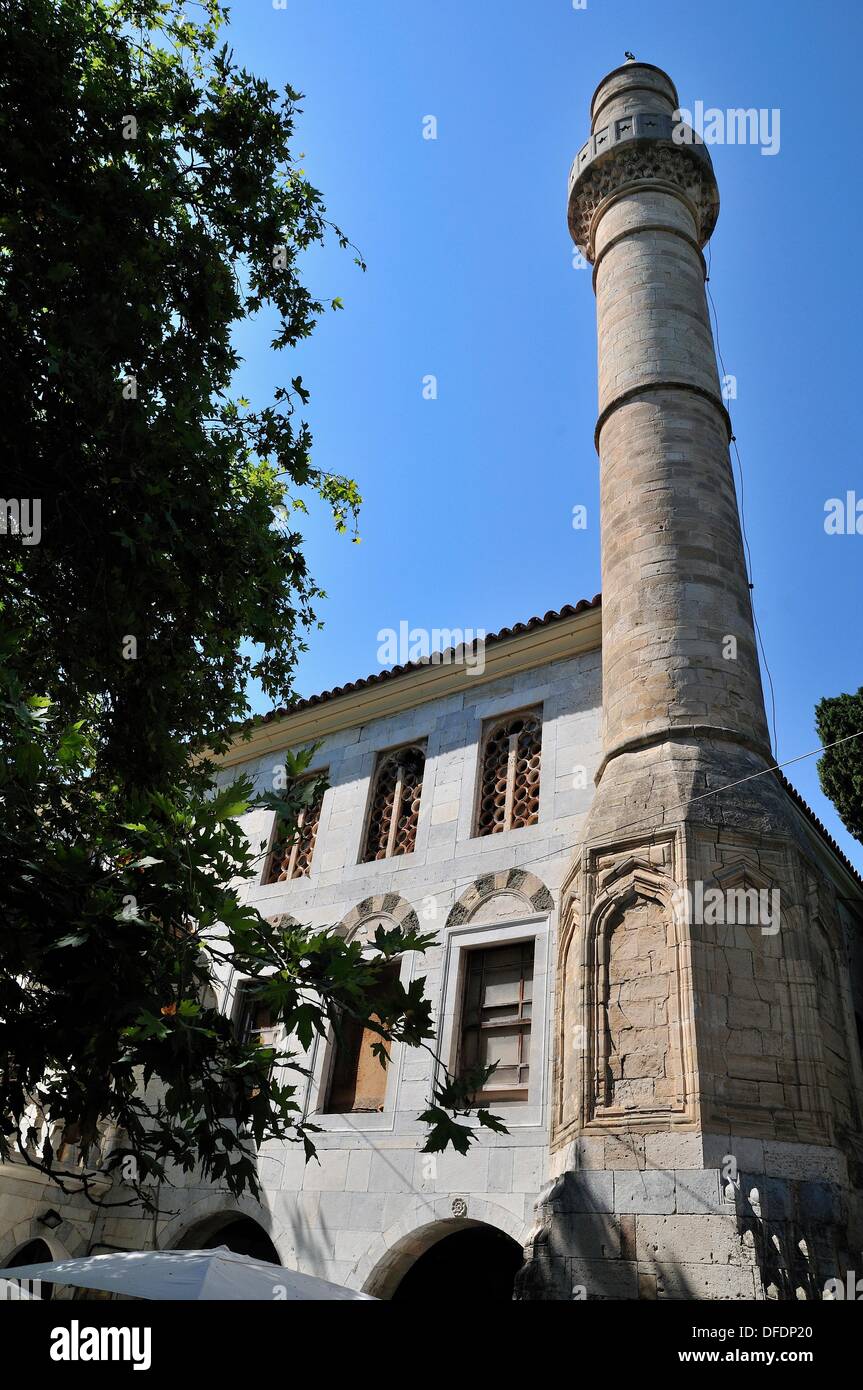 Behind the plane tree of hippocrates , Kos town , The hajji hasan mosque in lotzia square Stock Photo