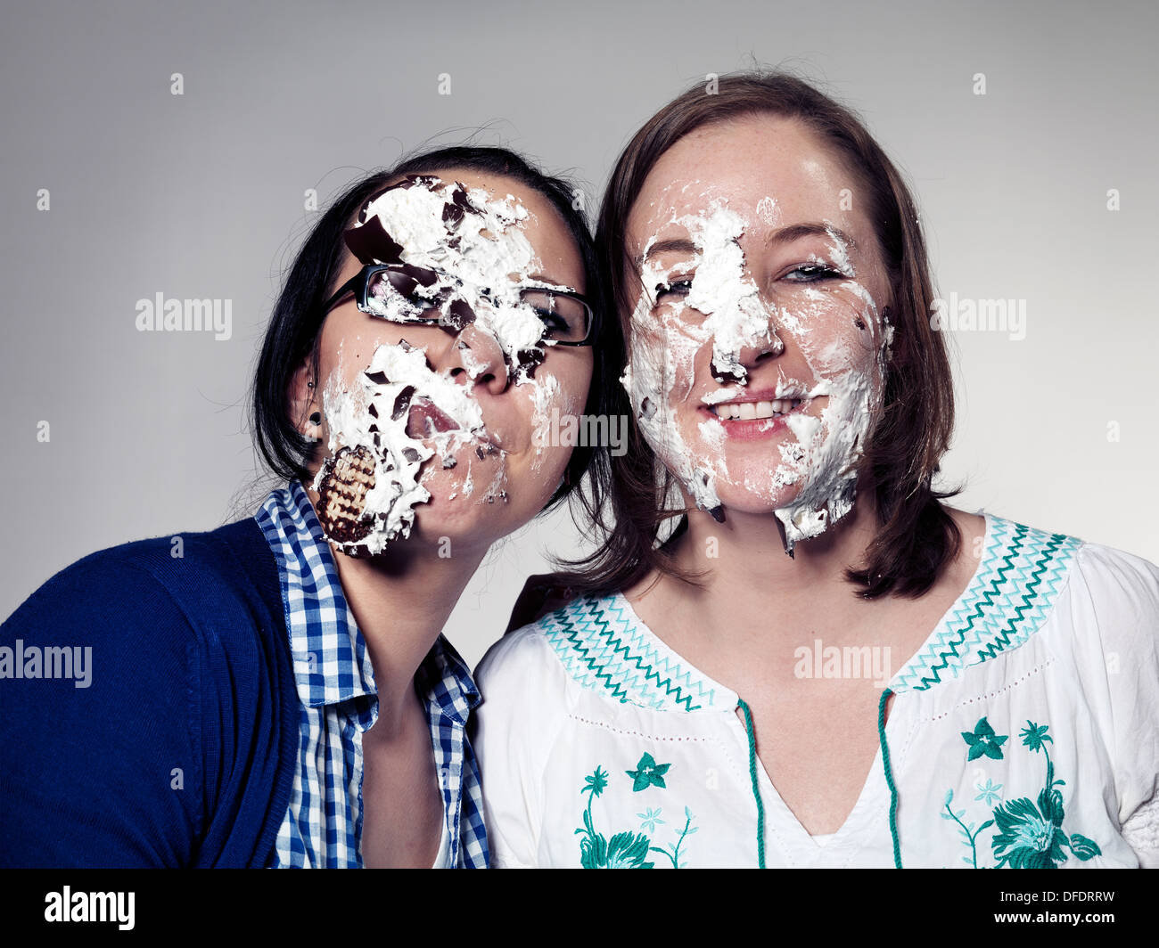 Young women face with chocolate marshmallow Stock Photo Alamy
