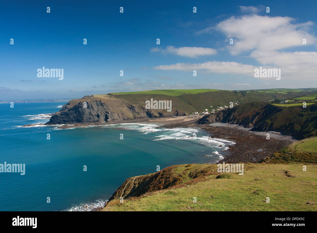 Crackington Haven and Pencannow Point from Cambeak, Cornwall Stock Photo