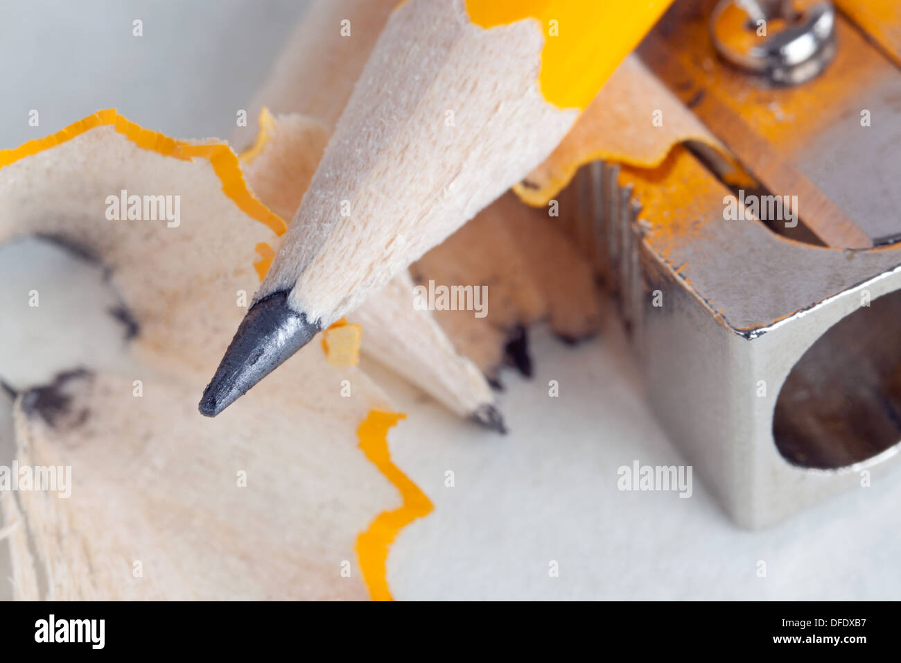 Macro photo of a pencil and sharpener Stock Photo