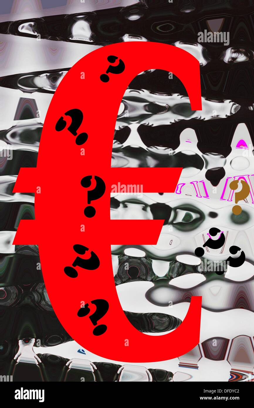 red eurosign with black question marks Stock Photo Alamy