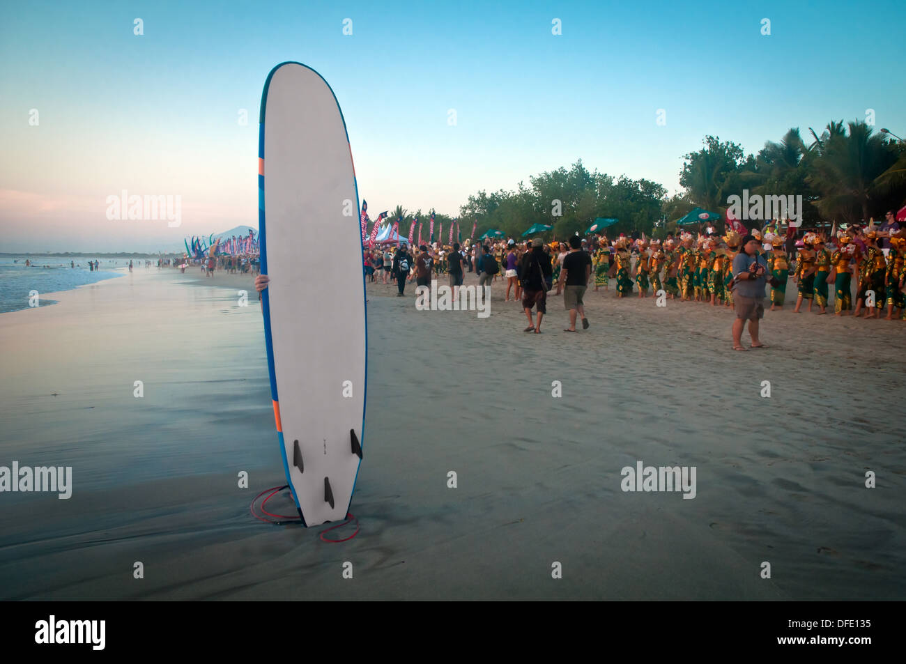 Long Surf Board stand up straight on Kuta Carnival event in Bali - Indonesia. Stock Photo