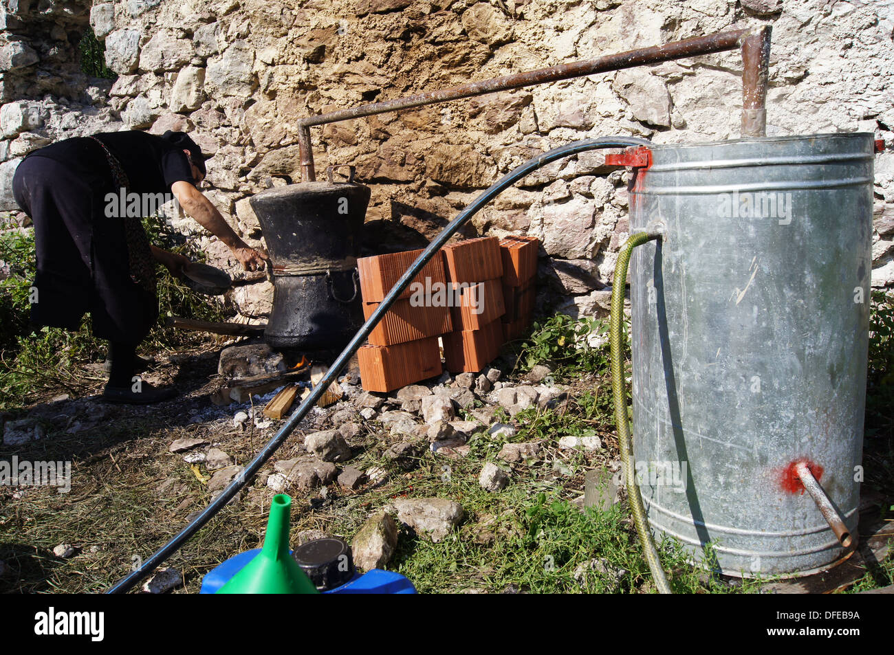 Making raki in Thethi village, Albania Stock Photo
