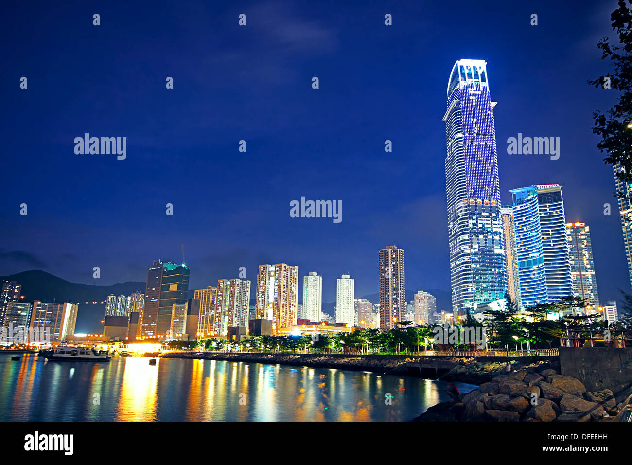Hong Kong at night and modern buildings Stock Photo - Alamy