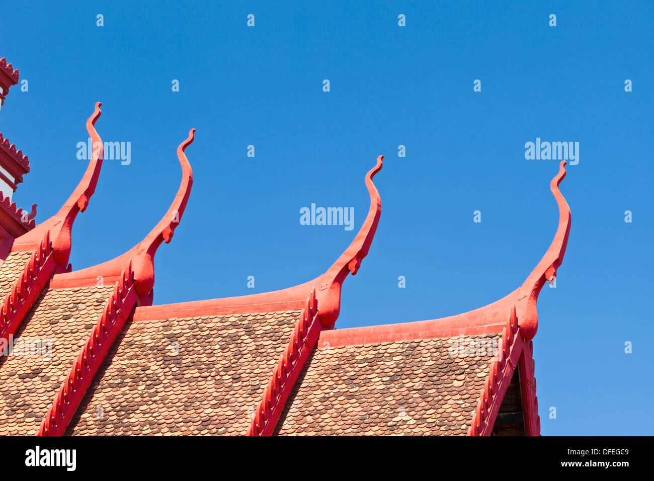 Detail of the multi tiered roof of the national museum building in Phnom Penh, Cambodia Stock Photo